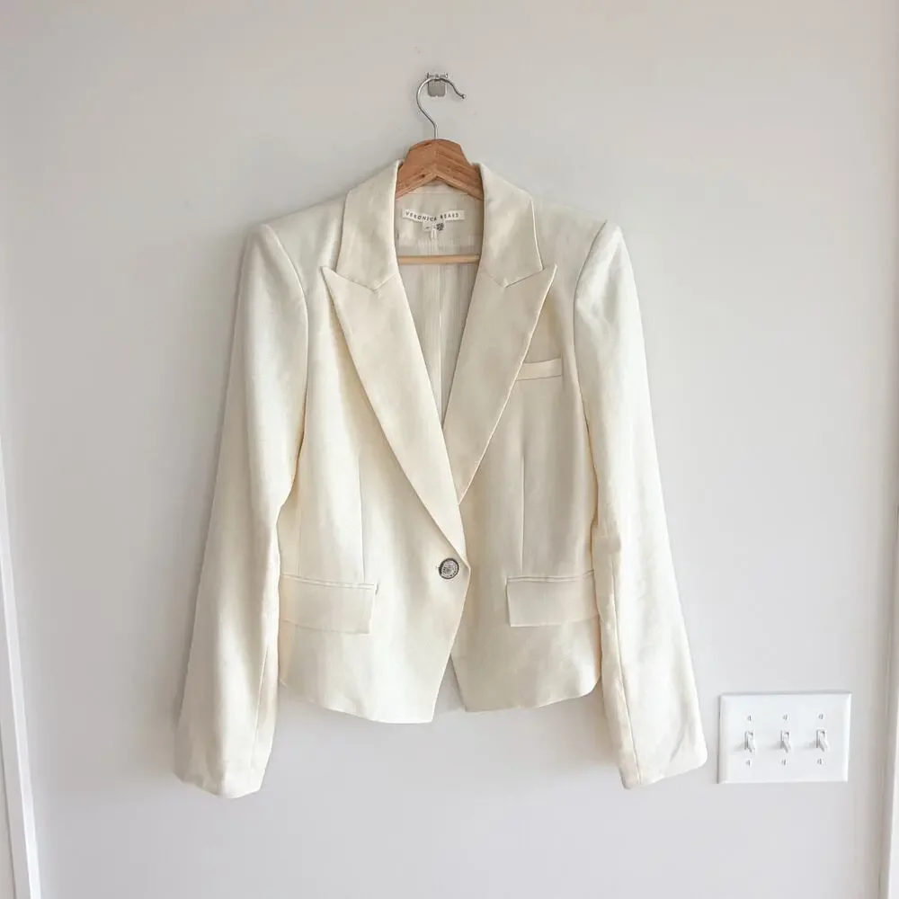Veronica Beard Hosanna Linen Blend Single-Breasted Blazer Jacket White 12 - Picture 3 of 12